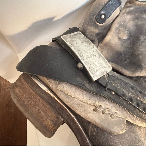 AS 98 Sz 38 Metal Toe Distressed Leather Moto Style Zip Up Buckles Boots - Picture 12 of 16